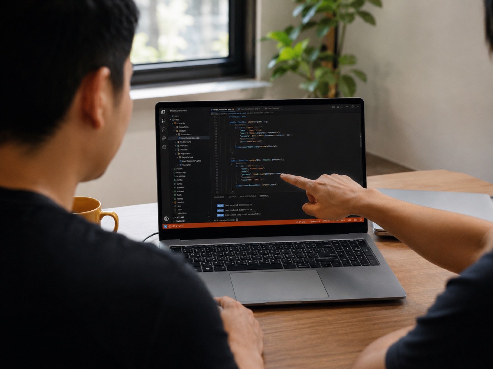A technical screen in progress, a candidate’s work being reviewed on screen