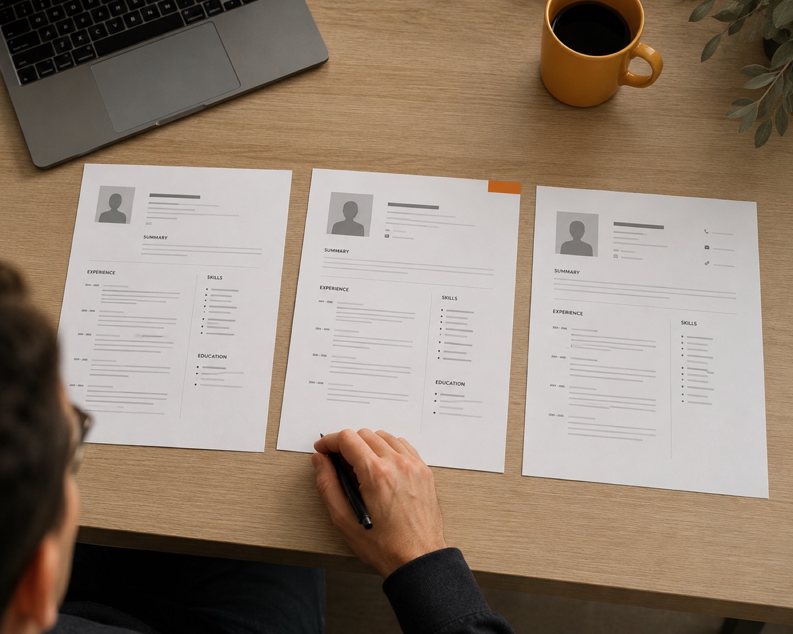 A shortlist of two or three candidate profiles laid out for review